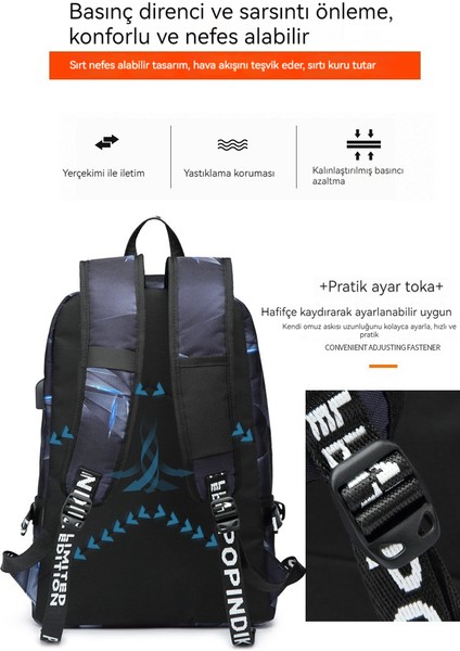 Popındıke Erkek Sırt Çantası USB Sırt Çantası Kanvas Öğrenci Okul Çantası (Yurt Dışından) fırsatları