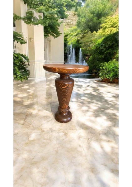 Dekoratif Doğal Ahşap Tekli Sehpa – Mantar Formlu Yan Sehpa Açık Ceviz