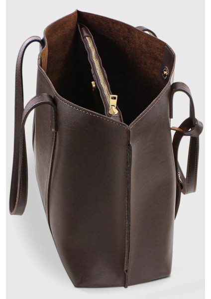 Kahverengi Kadın Üç Bölmeli Deri Görünümlü Shopper El Ve Omuz Çanta 269 fiyatları