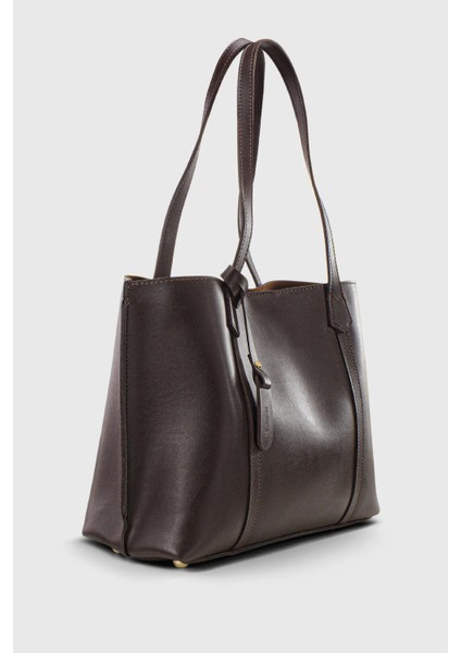Kahverengi Kadın Üç Bölmeli Deri Görünümlü Shopper El Ve Omuz Çanta 269 modelleri