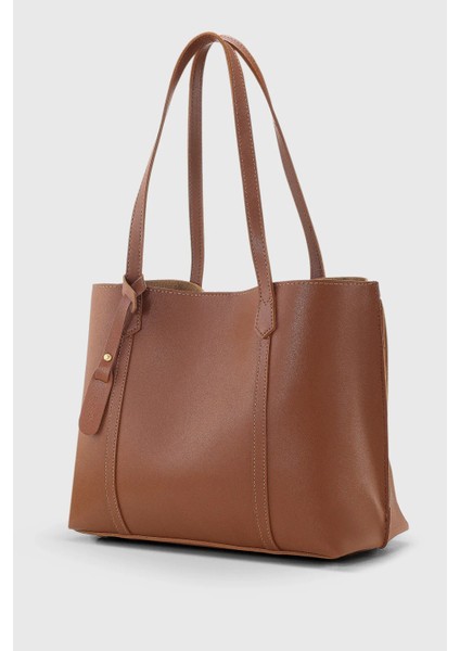 Taba Kadın Üç Bölmeli Deri Görünümlü Shopper El Ve Omuz Çanta 269
