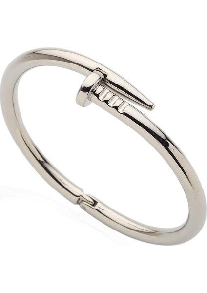 Unisex Gümüş Renk Rodyum Kaplama Cartier Model Çivi Bileklik