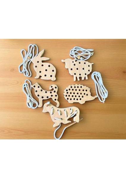 Ip Geçirme Oyunu Ahşap Hayvanlar 5 Adet fiyatları