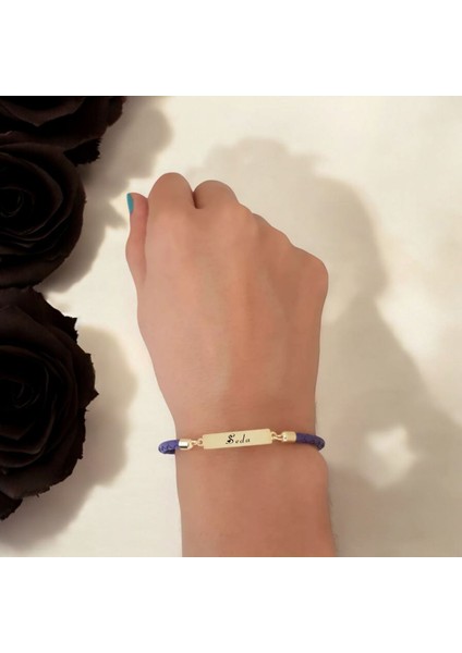 14 Ayar Altın Plakalı Seda Ismine Özel Doğal Mor Derili Dikdörtgen Motifli Hediye BILEKLIK-412ISIM