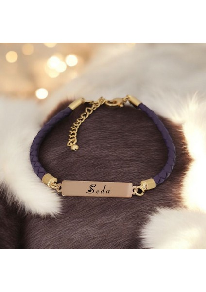 14 Ayar Altın Plakalı Seda Ismine Özel Doğal Mor Derili Dikdörtgen Motifli Hediye BILEKLIK-412ISIM fiyatları