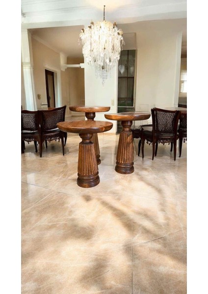 Açık Ceviz Renkli 3’lü Mantar Sehpa Seti – Dekoratif Ahşap Yan Sehpalar fiyatları