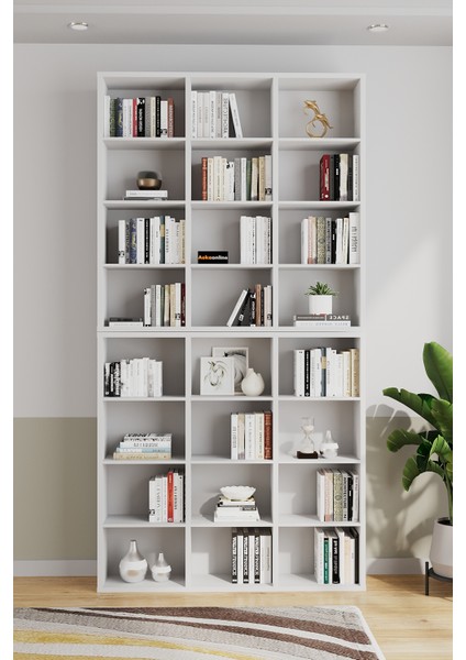 AE-1079 Imre Beyaz 24 Raflı Kitaplık Kütüphane Ayarlanabilir Raf Geniş Çocuk Odası modelleri