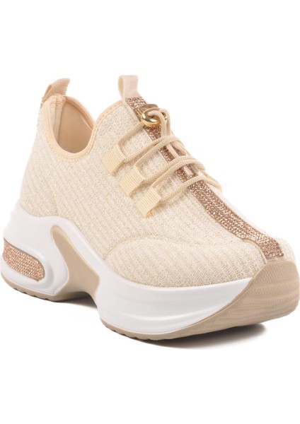 702322 Z Bej Kadın Taşlı Günlük Ayakkabı