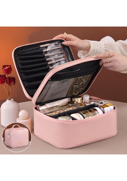 Çift Katmanlı Dört Büyük Bölme Pu Büyük Kozmetik Çantası (Yurt Dışından)