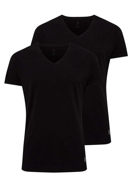 Lisanslı %100 Pamuklu Erkek Kısa Kol V Yaka Atlet 2'li Kutulu Paket/ Siyah modelleri