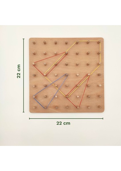 Eğitici Ahşap Montessori Geometri Oyunu - Kavelalı Tahta ve Renkli Kauçuk Lastikler - Şekil Oluşturma, Çarpma Mantığı, Odaklanma Becerileri fırsatları