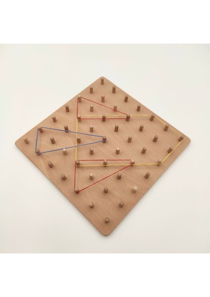 Eğitici Ahşap Montessori Geometri Oyunu - Kavelalı Tahta ve Renkli Kauçuk Lastikler - Şekil Oluşturma, Çarpma Mantığı, Odaklanma Becerileri indirimleri