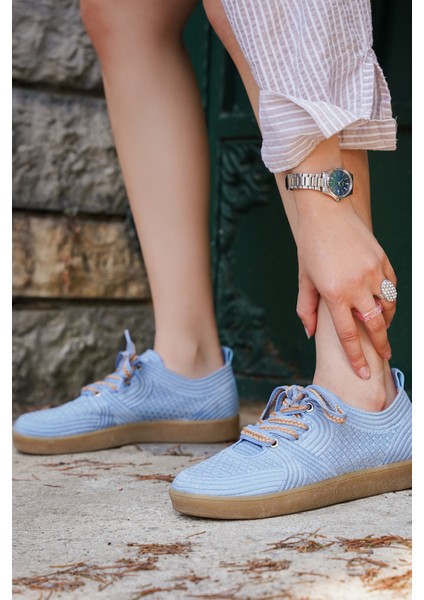 Kadın Sneaker İşlemeli Nakışlı Spor Ayakkabı Nolen Mavi