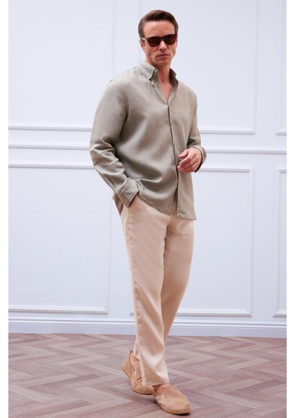 %100 Keten Relax Fit Rahat Kesim Düz Paça Yazlık Pantolon C1117AX24SM