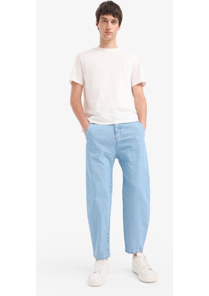 %100 Pamuk Relaxed Slouchy Fit Rahat Kesim Düz Paça Jean Pantolon E2906AX25SP