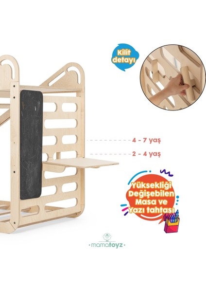 Sleepy Ahşap Montessori Yatak 70X140CM ve Aksesuarları | Masa | Kara Tahta| Salıncak | Kaydırak ve tırmanma modelleri