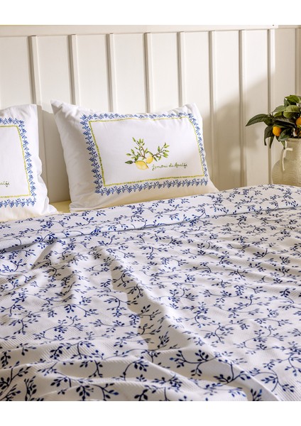 Gabrielle King Size Pamuklu Ecocell Baskılı Pike Takımı - Lacivert fiyatları