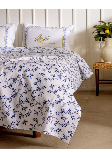 Gabrielle King Size Pamuklu Ecocell Baskılı Pike Takımı - Lacivert indirimleri