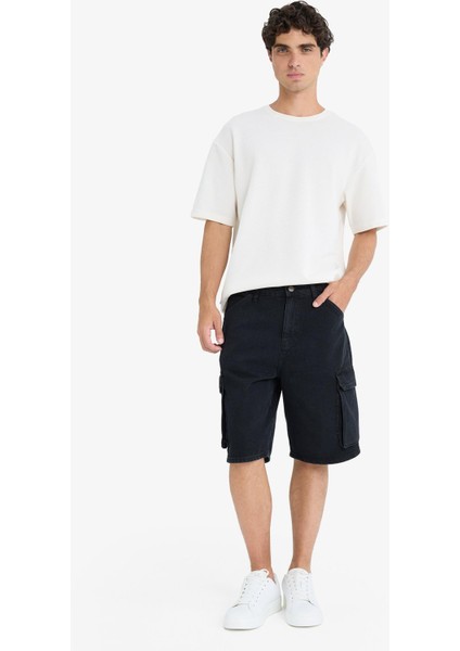 %100 Pamuk Kargo Fit Jean Bermuda Şort E1380AX25SM