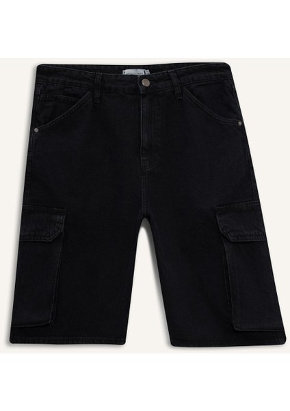 %100 Pamuk Kargo Fit Jean Bermuda Şort E1380AX25SM
