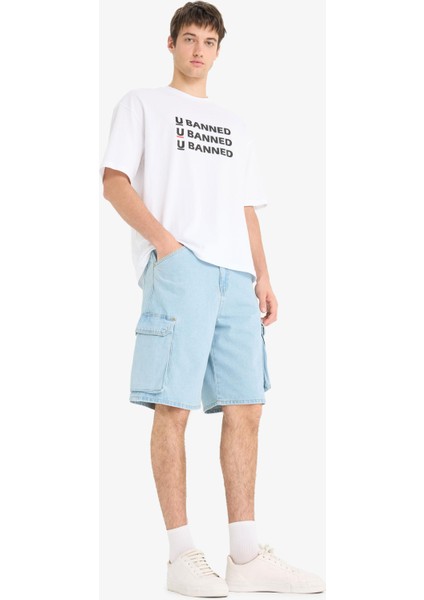 %100 Pamuk Kargo Fit Jean Bermuda Şort