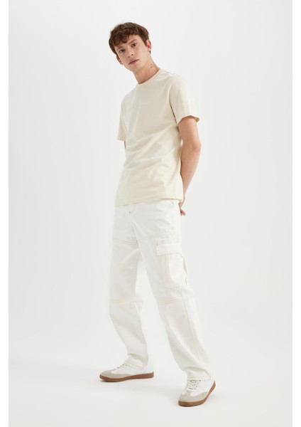 %100 Pamuk Baggy Geniş Kalıp Normal Bel Geniş Paça Beyaz Jean Pantolon C1511AX24SM fiyatları