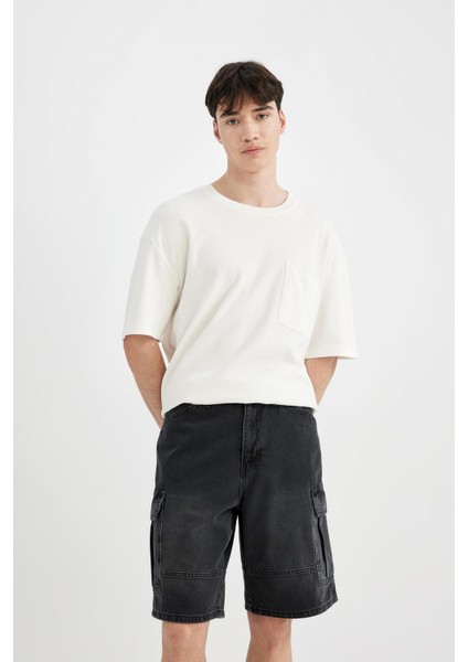 %100 Pamuk Kargo Fit Jean Bermuda Şort C1513AX24SM indirimleri