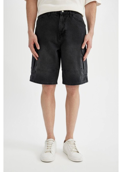 %100 Pamuk Kargo Fit Jean Bermuda Şort C1513AX24SM