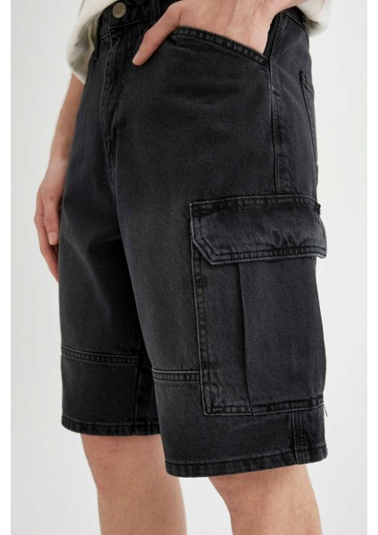 %100 Pamuk Kargo Fit Jean Bermuda Şort C1513AX24SM