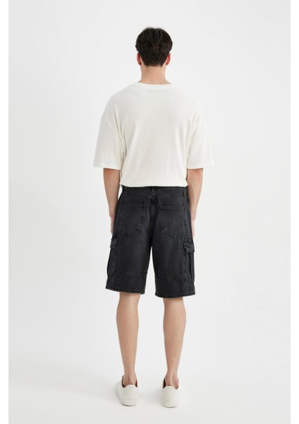 %100 Pamuk Kargo Fit Jean Bermuda Şort C1513AX24SM