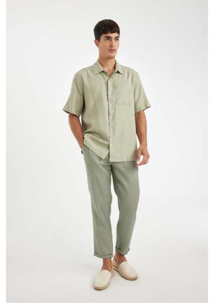 %100 Keten Normal Kesim Crop Duble Paça Yazlık Kumaş Pantolon C1826AX24SM fiyatları