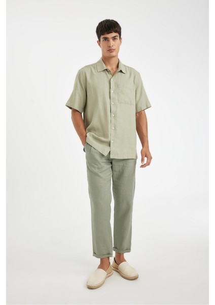 %100 Keten Normal Kesim Crop Duble Paça Yazlık Kumaş Pantolon C1826AX24SM modelleri