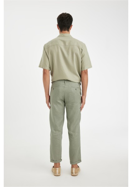 %100 Keten Normal Kesim Crop Duble Paça Yazlık Kumaş Pantolon C1826AX24SM