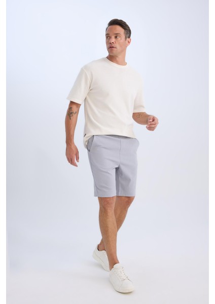 Regular Fit Beli Bağcıklı Dokulu Bermuda Şort D9451AX25SP