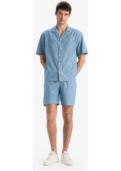 %100 Pamuk Yazlık Beli Lastikli Relax Fit Rahat Jean Bermuda Şort F5594AX25SM modelleri