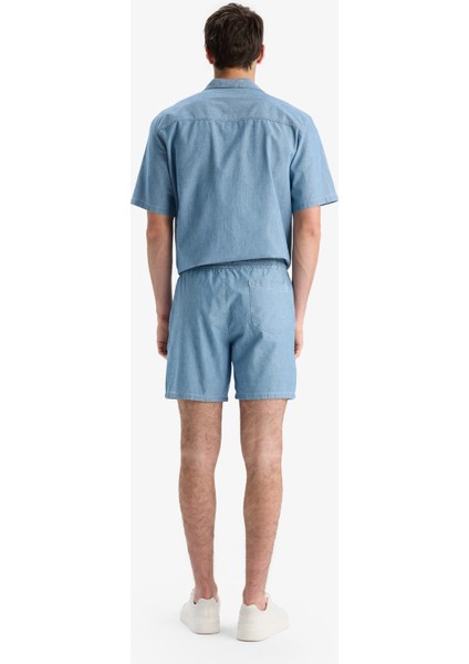 %100 Pamuk Yazlık Beli Lastikli Relax Fit Rahat Jean Bermuda Şort F5594AX25SM