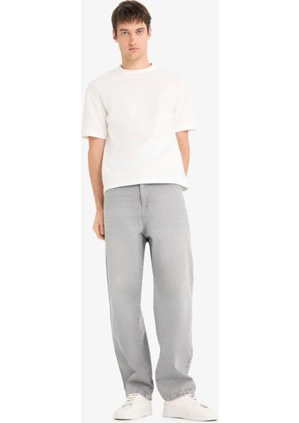 %100 Pamuk Baggy Fit Geniş Paça Jean Yıkamalı Pantolon F6670AX25SM modelleri