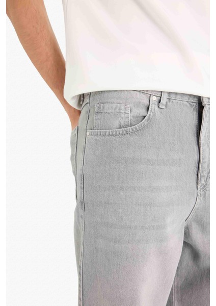 %100 Pamuk Baggy Fit Geniş Paça Jean Yıkamalı Pantolon F6670AX25SM