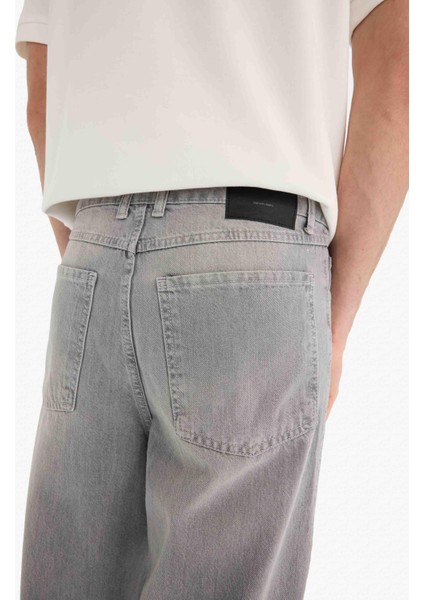 %100 Pamuk Baggy Fit Geniş Paça Jean Yıkamalı Pantolon F6670AX25SM