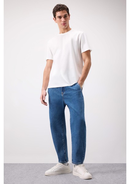%100 Pamuk Relaxed Slouchy Fit Rahat Kesim Düz Paça Jean Yıkamalı Pantolon E5387AX25SP