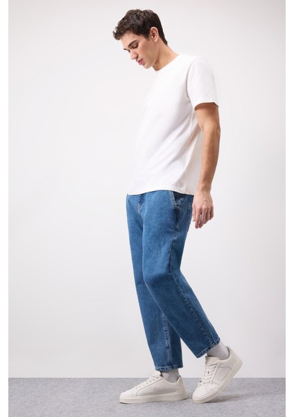 %100 Pamuk Relaxed Slouchy Fit Rahat Kesim Düz Paça Jean Yıkamalı Pantolon E5387AX25SP fiyatları