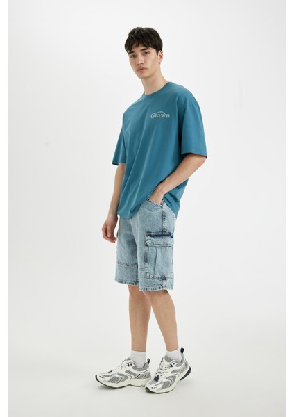 %100 Pamuk Kargo Fit Jean Bermuda Şort C2047AX24SM modelleri