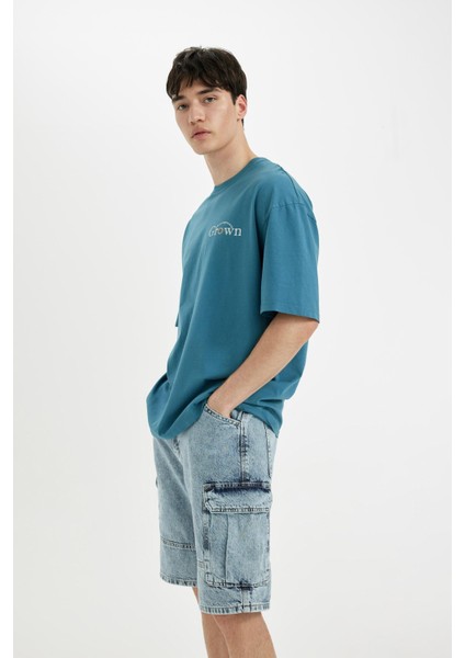 %100 Pamuk Kargo Fit Jean Bermuda Şort C2047AX24SM indirimleri
