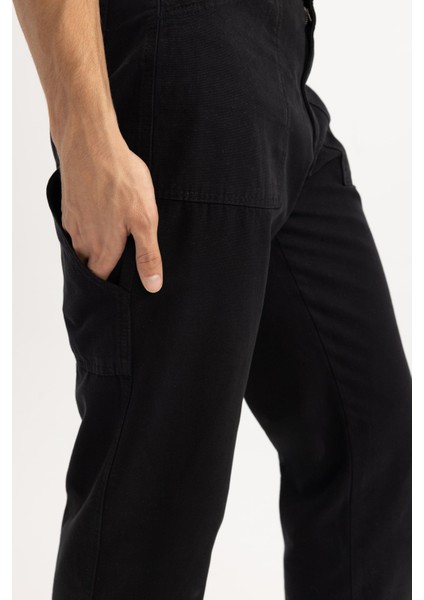Yazlık Kanvas Pantolon Straight Fit Normal Kalıp Normal Bel Boru Paça Basic Düz Cepli