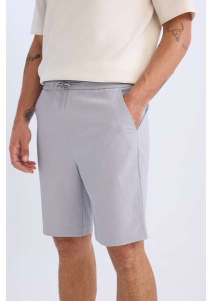 Regular Fit Beli Bağcıklı Dokulu Bermuda Şort D9451AX25SP