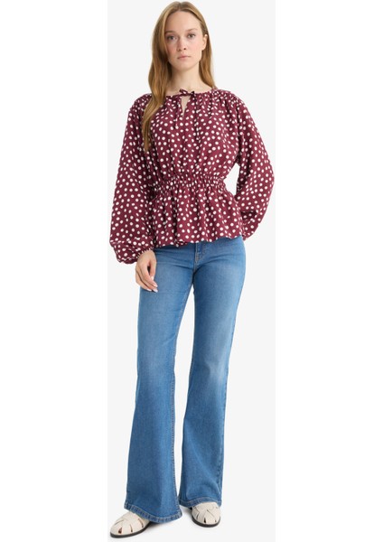 Regular Fit Bisiklet Yaka Puantiyeli Uzun Kollu Bluz E9920AX25AU fiyatları