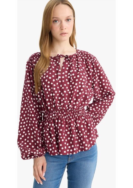 Regular Fit Bisiklet Yaka Puantiyeli Uzun Kollu Bluz E9920AX25AU modelleri