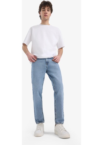 %100 Pamuk 90's Slim Fit Dar Kalıp Yüksek Bel Dar Paça Kar Yıkamalı Jean Pantolon F0161AX25SP