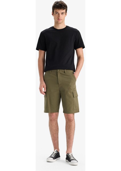 %100 Pamuk Regular Kargo Cepli Bermuda Şort