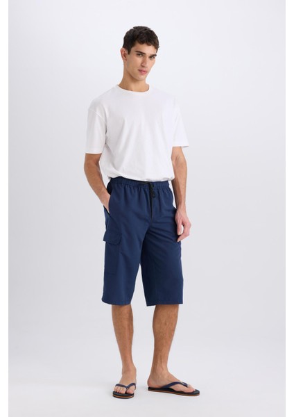 Long Fit File Astarlı Uzun Boy Kargo Cep Deniz Şortu E0905AX25HS